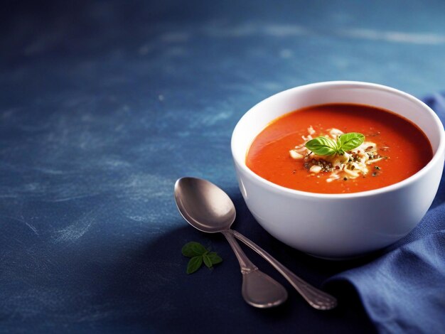 una ciotola di zuppa con un cucchiaio e un cucchio accanto