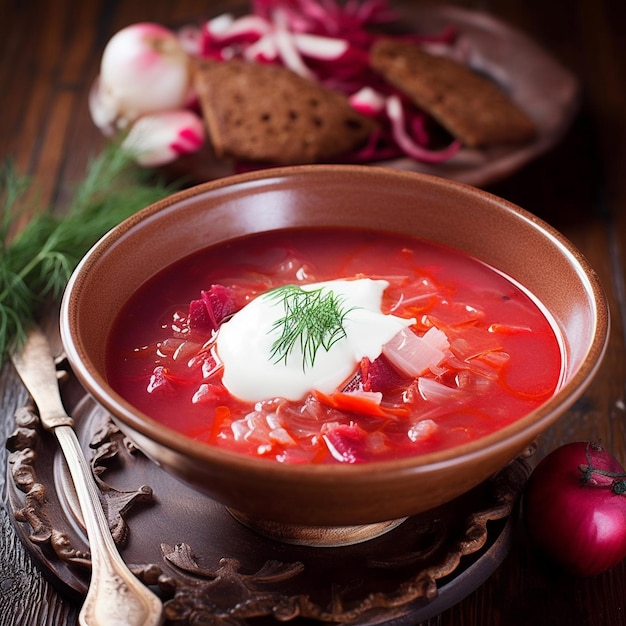 Una ciotola di zuppa con un cucchiaio e una ciotola di cibo sul tavolo.