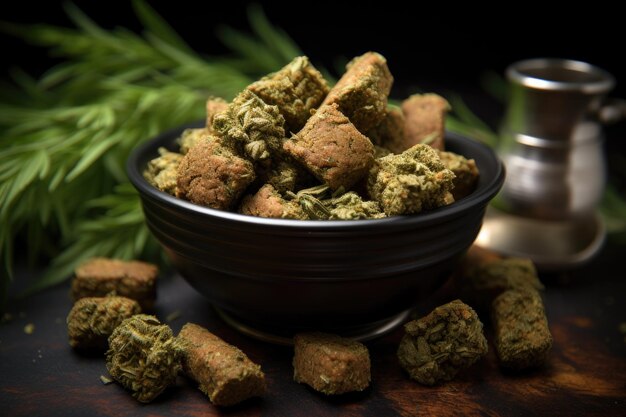 Una ciotola piena di dolcetti per cani infusi di cannabis