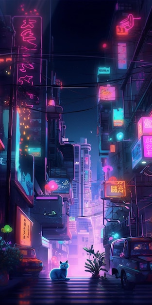 Una città al neon con un'insegna che dice neon.