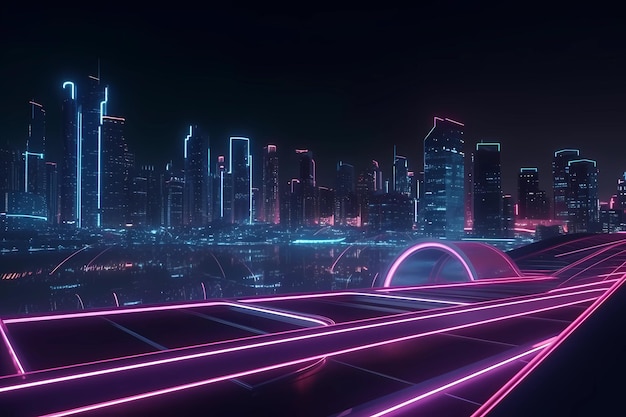 Una città al neon nella notte