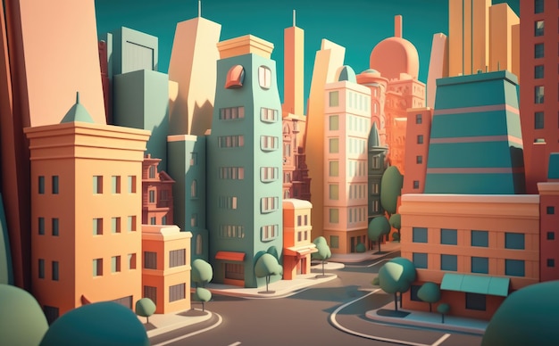 Una città cartone animato illustrazioni di sfondo per i bambini in stile cartone animato ai generato