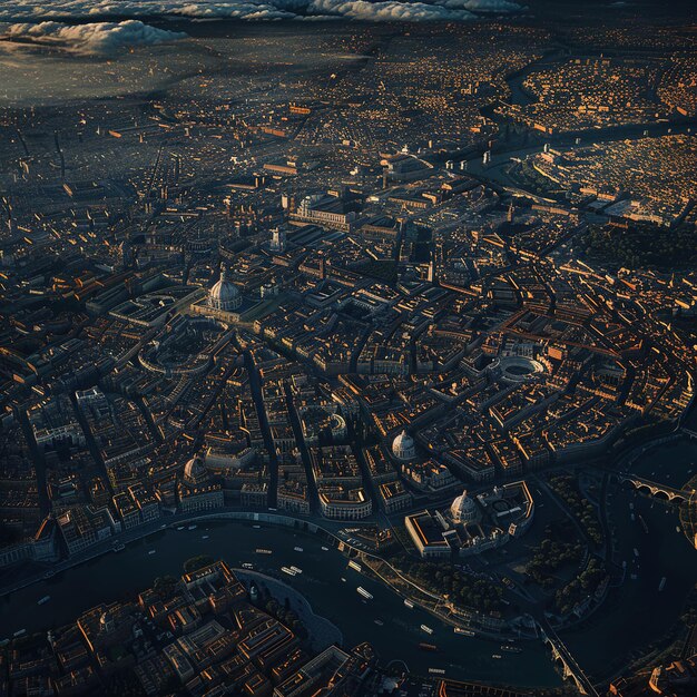 una città con un fiume e una città sullo sfondo