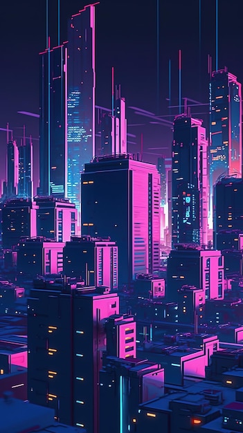Una città con un'insegna al neon che dice "cyber city"