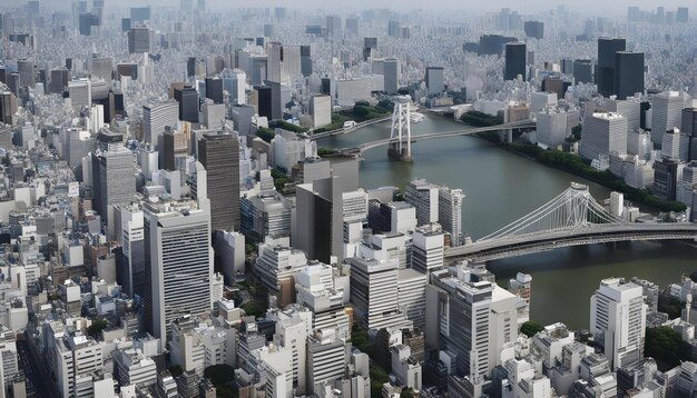 una città con un ponte sopra e un fiume in mezzo