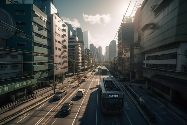 Una città con un treno in cima