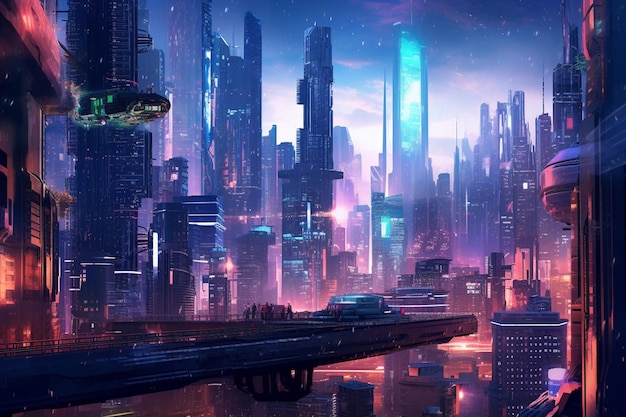 Una città con una città futuristica sullo sfondo