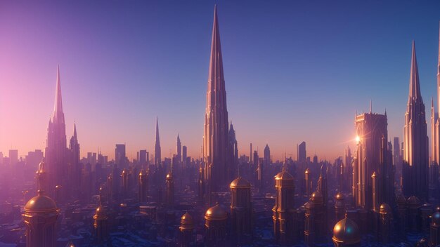 Una città da sogno con molti edifici alti sullo sfondo AI generativa