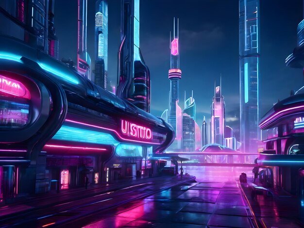 Una città sci-fi al neon uhd 4k dettagli