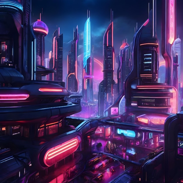 Una città sci-fi al neon uhd 4k dettagli