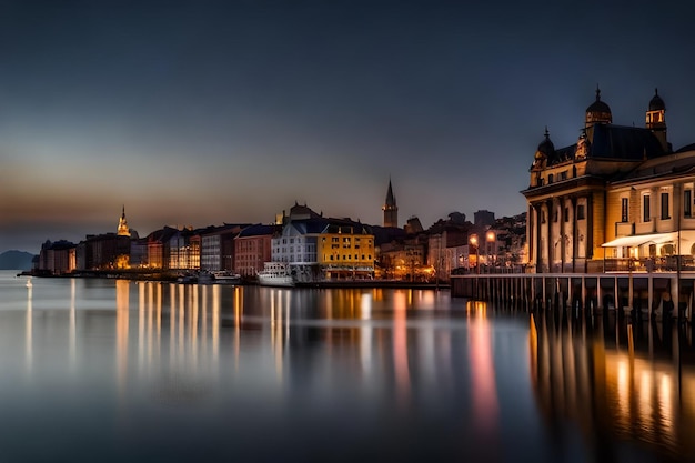 una città sul fiume di notte