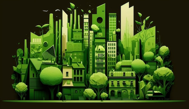 Una città verde con una città sullo sfondo