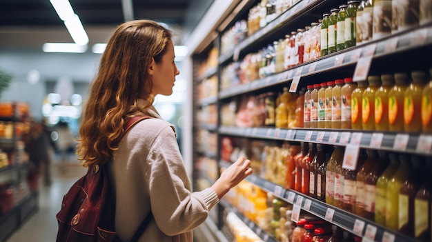 Una cliente donna che compra in un supermercato AI generativa