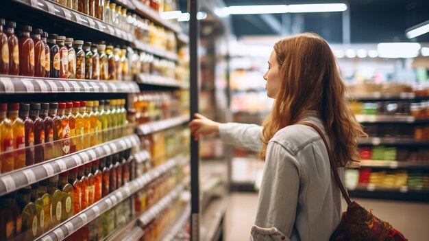 Una cliente donna che compra in un supermercato AI generativa