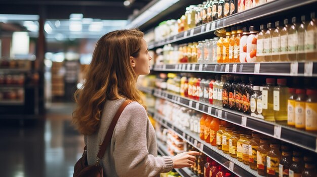 Una cliente donna che compra in un supermercato AI generativa