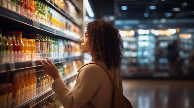 Una cliente donna che compra in un supermercato AI generativa