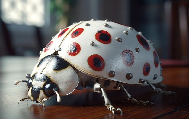 Una coccinella con dei puntini rossi sopra