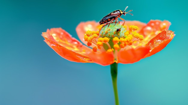 Una coccinella è seduta su un fiore