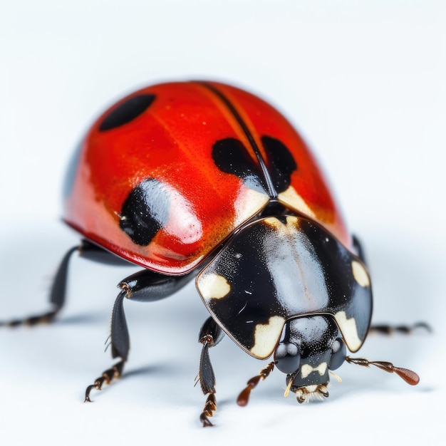 Una coccinella rossa e nera con puntini neri sul dorso.