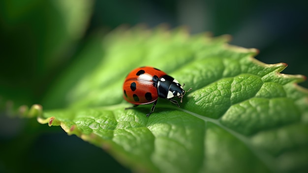 Una coccinella si siede su una foglia