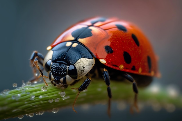 Una coccinella si siede su una pianta con sopra la parola coccinella