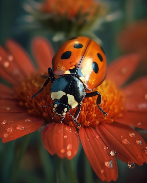 Una coccinella su un fiore con sopra la parola coccinella