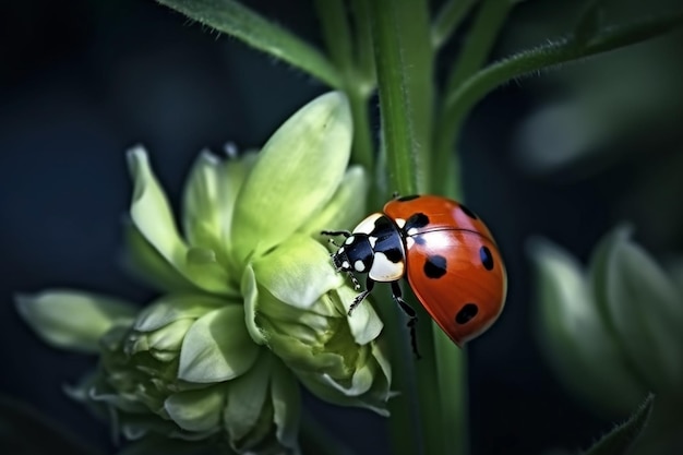 Una coccinella su un fiore in giardino