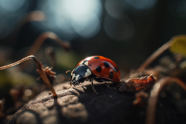 Una coccinella su un pezzo di legno