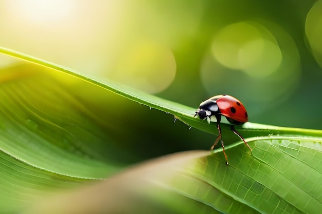 Una coccinella su una foglia verde