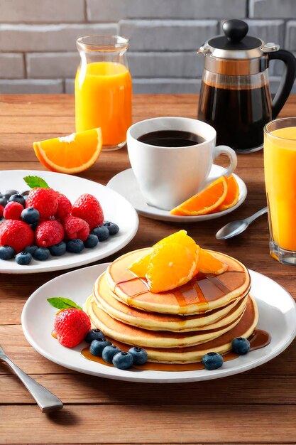 Una colazione deliziosa e sana Vari pancake da mangiare al mattino Waffles bacche di frutta