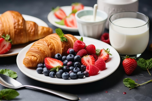 Una colazione sana sullo sfondo soleggiato Il concetto di cibo delizioso e sano IA generativa