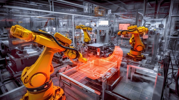 Una collaborazione armoniosa tra un sistema robotico di visione artificiale e gli operatori umani in una fabbrica