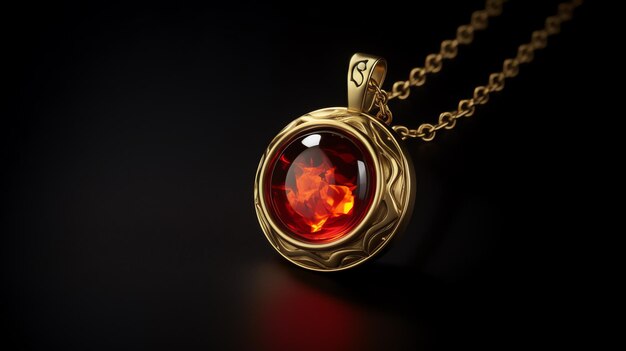 una collana d'oro con una pietra rossa al centro