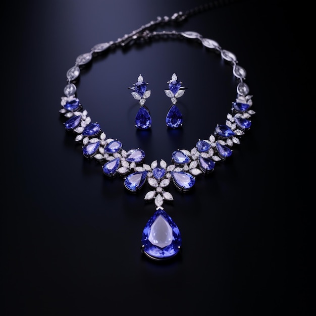 Una collana di diamanti con dei diamanti e una collana di diamanti blu.