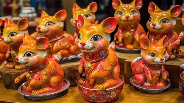Una collezione di animali dello zodiaco cinese è esposta su un tavolo.