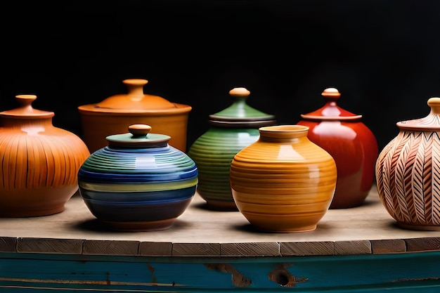 una collezione di ceramiche colorate, tra cui una che ha il numero 3 su di essa.