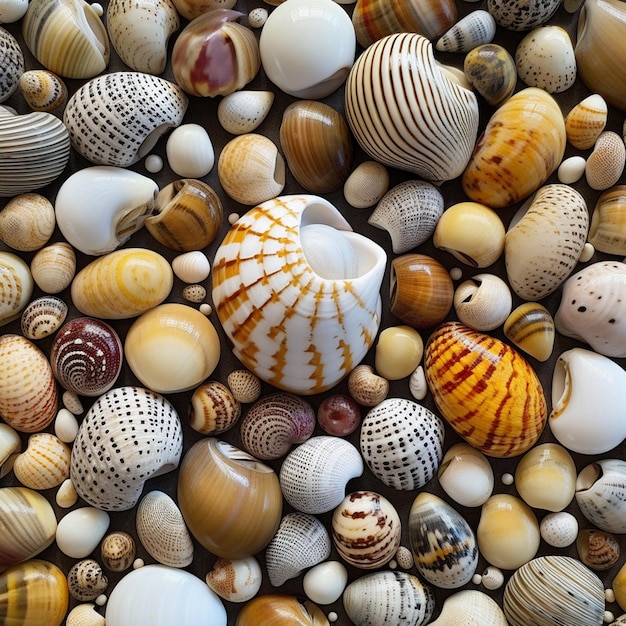 Una collezione di conchiglie inclusa una che proviene dalla collezione di conchiglie di mare.