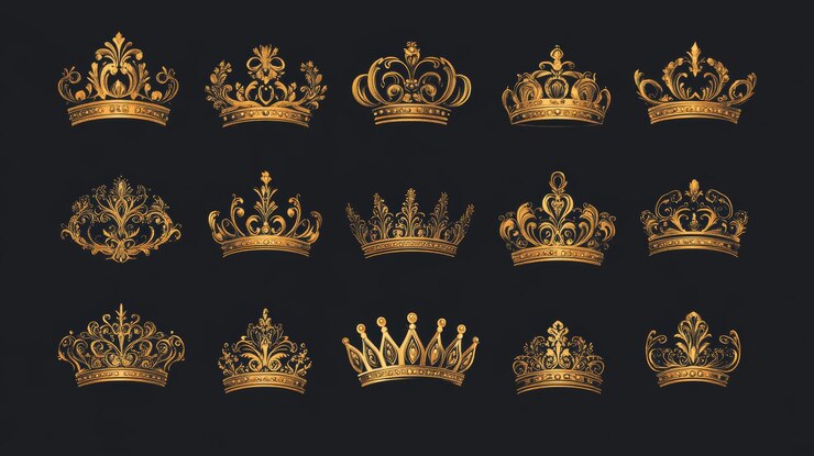 Foto una collezione di corone in grande quantità un assemblaggio di silhouette di corone immagini di iconografia di corone