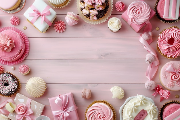 una collezione di cupcake e una scatola di caramelle