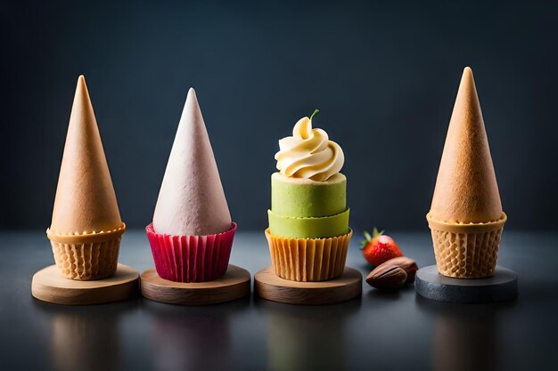 una collezione di cupcakes con colori diversi e uno di loro ha un colore diverso.