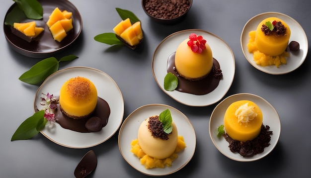 una collezione di dessert tra cui uno con un topping di frutta