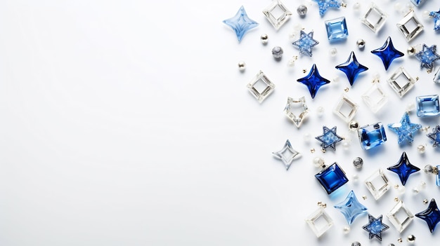 una collezione di diamanti blu su sfondo bianco