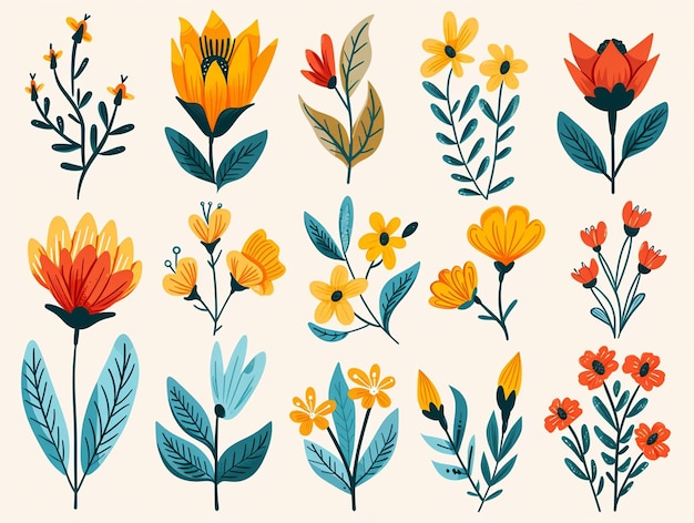 una collezione di fiori, comprese le piante
