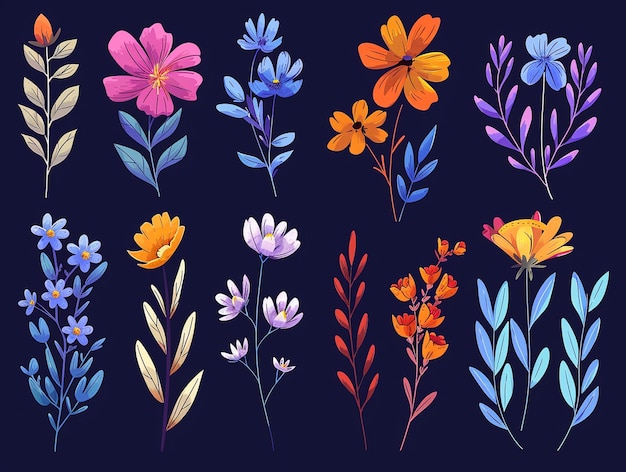 una collezione di fiori, comprese le piante