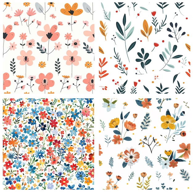 una collezione di fiori e foglie colorate