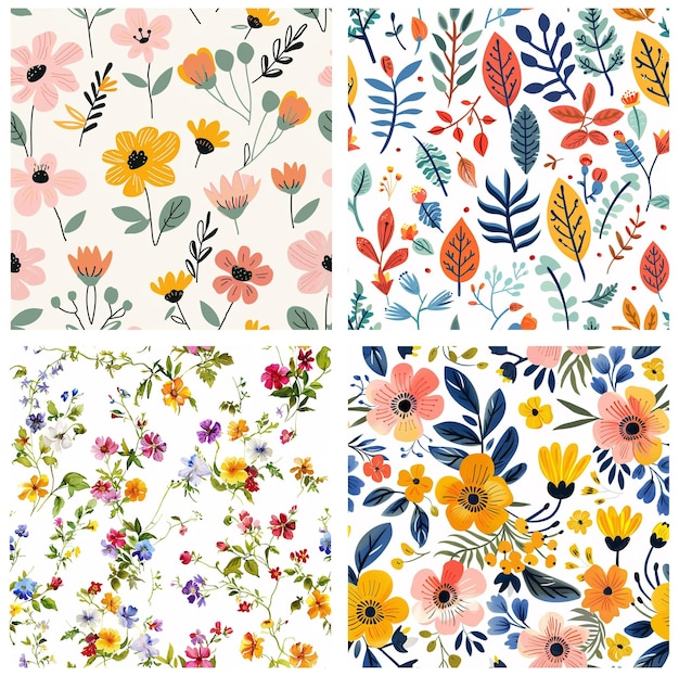 una collezione di fiori e foglie colorate