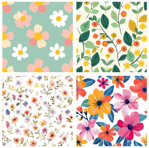 una collezione di fiori e foglie colorate