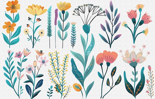 una collezione di fiori e piante colorate