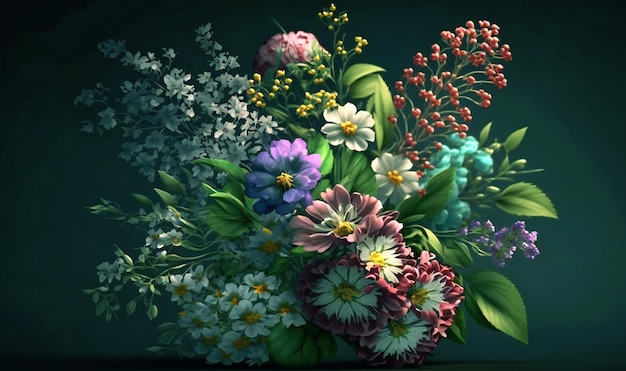 Una collezione di fiori primaverili colorati disposti in un bouquet