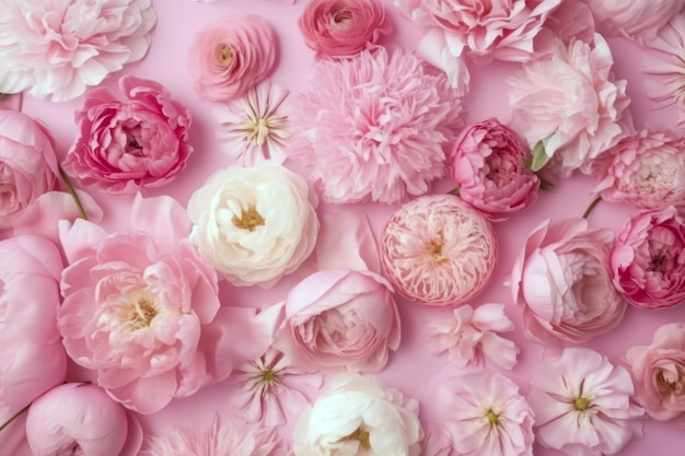Una collezione di fiori rosa con sopra la parola amore